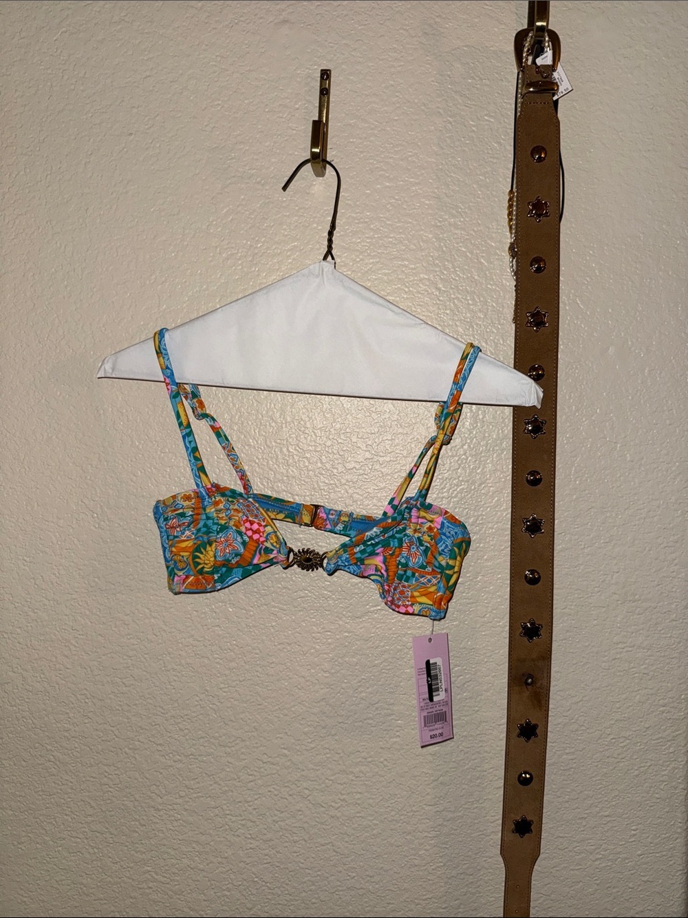 wild fable Tropical Print Bandeau Bikini Top in Turquoise & Yellow
